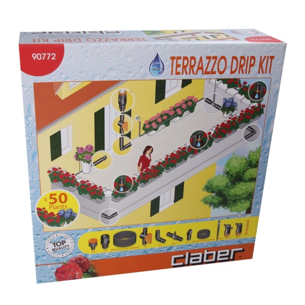 Claber Drip Kit Terrasse 50 Pflanzen Kompettset Microdrip Pflanzenbewässerung Terrasse Garten Balkon