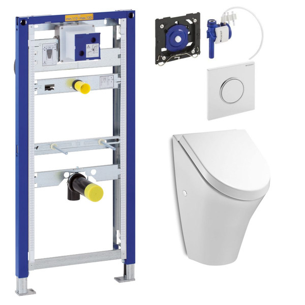 Komplett Set Geberit Duofix mit Urinalsteuerung Typ 10 Handauslösung u. Roca Urinal m. Deckel