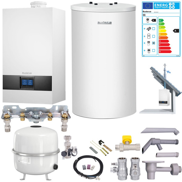 Buderus Paket GB172i.2 Gas-Brennwerttherme 20kW Erdgas 2E inkl. BC400 Speicher 120L u. Schrägdach