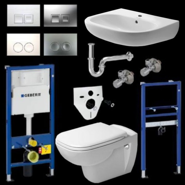 Komplettset Duravit D-Code WC mit WC-Sitz und Waschtisch inkl. Geberit Vorwandelemente
