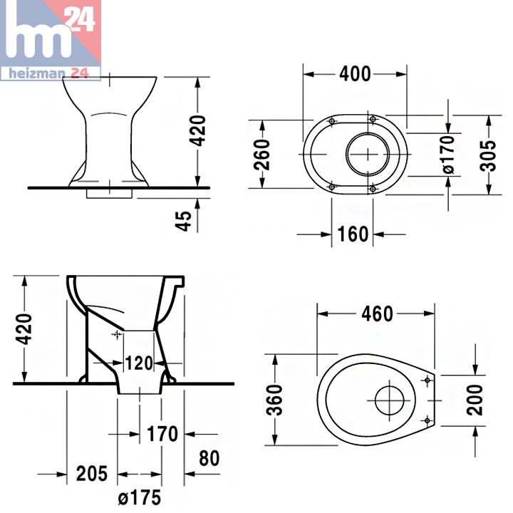 Klappengarnitur und WC-Sitz Duravit Duraplus Trocken-WC 0180010000 inkl 