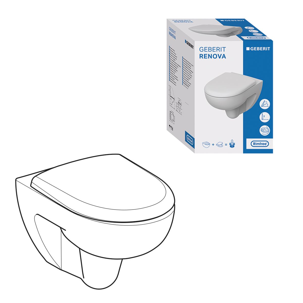 spülrandlos Tiefspül WC Geberit Gebäudetechnik Heizman24 - Handel Set WC und Quick-Release für Renova Haus- Wand mit Softclose | und Sitz