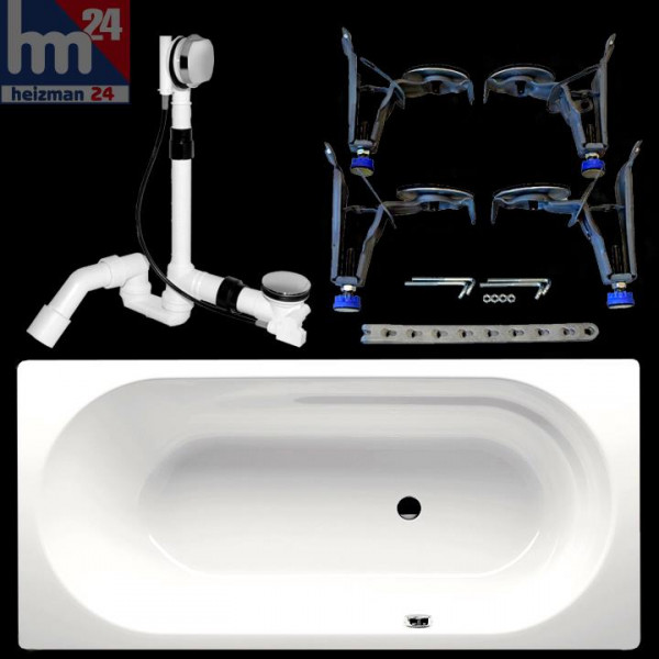 Kaldewei Ambiente Vaio 960 Stahl-Badewanne 170 x 80 cm mit Fußgestell inkl. Ab- u. Überlaufgarnitur
