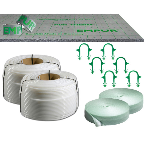 Empur Fußbodenheizung Set 140 m² Komplett-Paket 15-2 WLS032 Verbundplatte Tackersystem