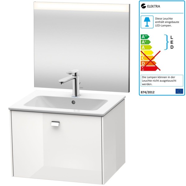 Duravit Best Badmöbel-Set 630 mm Spiegel Armatur Waschtisch inkl. Unterschrank Weiß Hochglanz