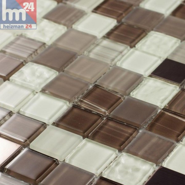 Glasmosaik Tolima Mosaikfliese braun hellbraun weiß für Bad Pool Fliesenspiegel Küche