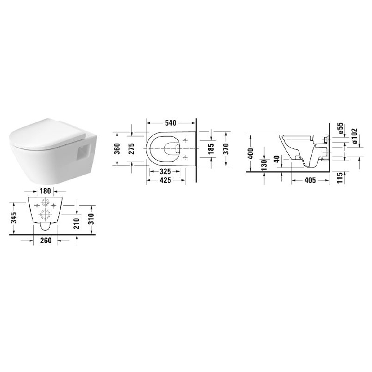 Duravit DNeo Wandtiefspül WC Set spülrandlos 45780900A1 inkl. WcSitz