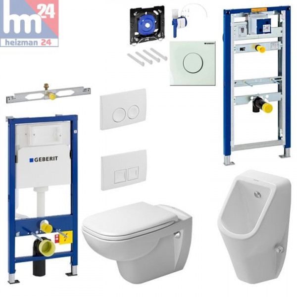 Komplettset Geberit Duofix Basic Montageelemente mit D-Code WC spülrandlos und Urinal, Betätigungsplatte weiß
