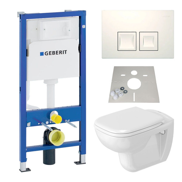 Geberit Duofix Basic UP100 Vorwandelement mit Delta35 weiß + Duravit WC + WC-Sitz