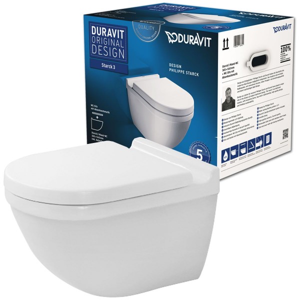 Duravit Starck 3 Set Wandtiefspül-WC 42250900A1 verdeckte Befestigung inkl. WC-Sitz SoftClose