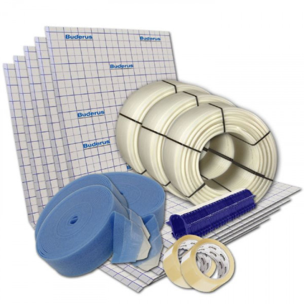 Buderus Logafix 70 m² Fußbodenheizung Paket mit 17x2,0 mm PE-RT Rohr Tackersystem