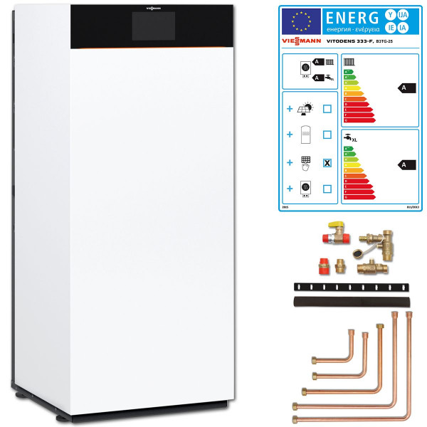 Viessmann Vitodens Pak 333-F Gas Brennwert B3TG 25kW B3TF010 Ladespeicher 100L u. Anbausatz seitlich
