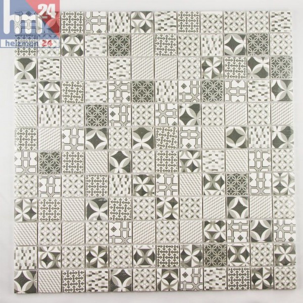 Mosaikfliese Vallata weiß schwarz grau Retro Muster Mosaik für Pool Bad Küche Dusche Fliesenspiegel