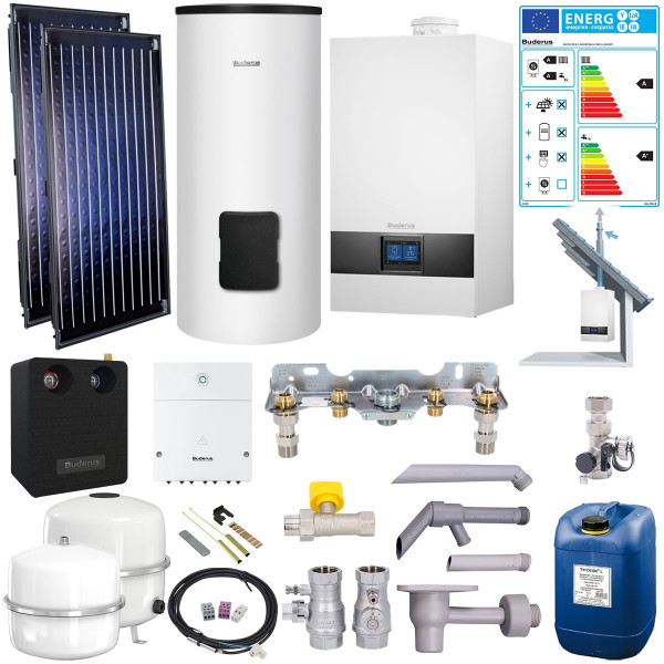 Buderus Solar-Paket GB172i.2 Gas-Brennwerttherme 20kW Erdgas 2E inkl. BC400 Speicher u. Schrägdach