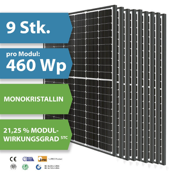 9 x HM24 Photovoltaik-Modul-Paket Solar-Modul LP182*182-M-60-MH 460 Watt 1909 x 1134 mm