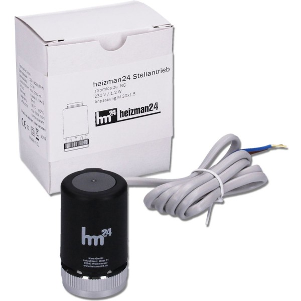 Heizman24 Black Edition thermischer Stellantrieb M30x1,5 mm 230 Volt Fußbodenheizung